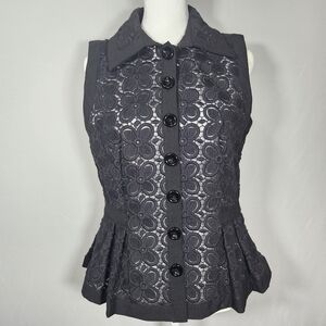 V Christina Black Baroque Peplum Vest